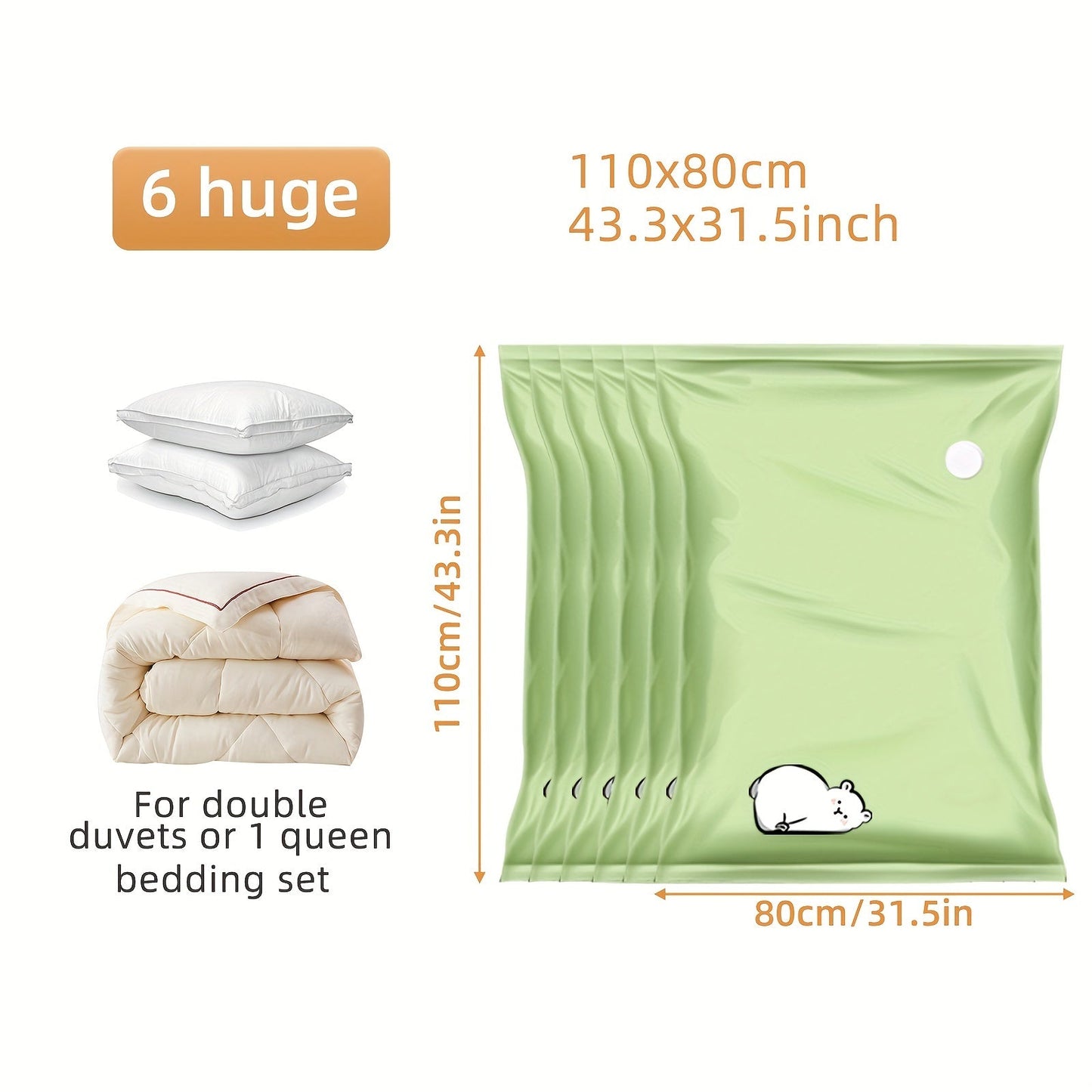 Vacuum Storage Bags Set of 4/6, Compression Bags for Quilts, Blankets, and Clothes, Space Saving Sealing Bags