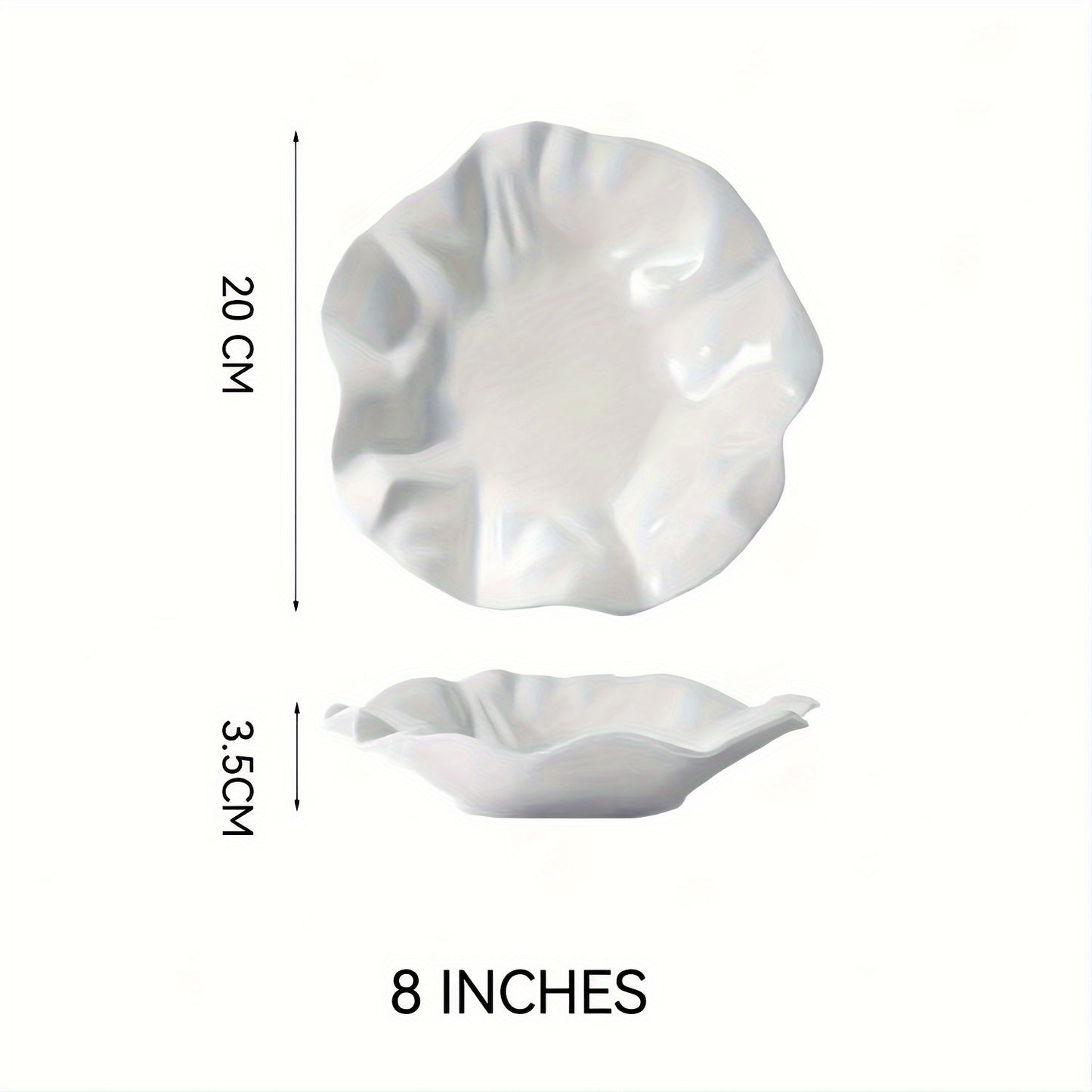 Single white ceramic dish, versatile for afternoon tea, pasta, molecular cuisine, diet meals, desserts, salads, and fruits. Ideal for home or restaurant parties.