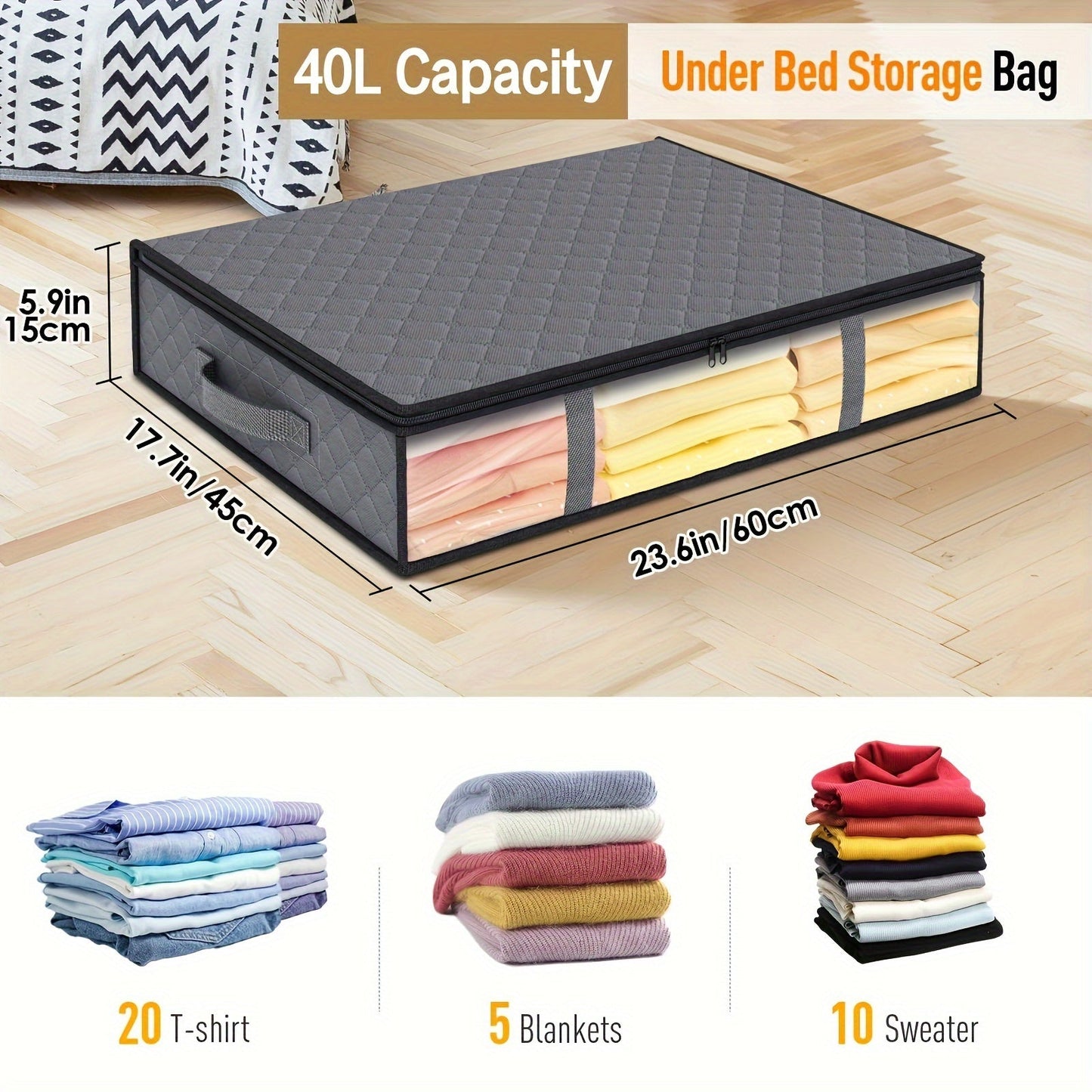 Store your clothes, bedding, and comforters in style with these 4 quilted foldable storage boxes. Each box features a transparent window and handles for easy access. Made of waterproof polyurethane, these space-saving organizers are ideal for use in the