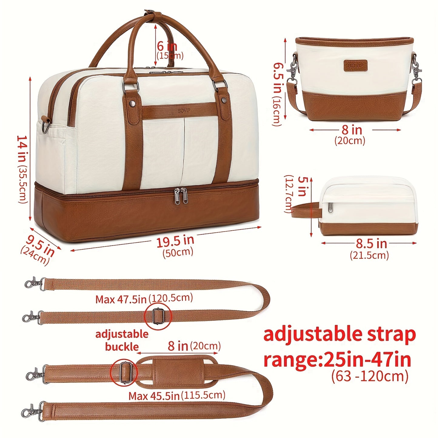 Sleek, spacious travel bag with detachable strap for daily use.