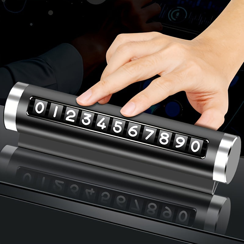 Metal car plate with roller display for parking temporary phone number.