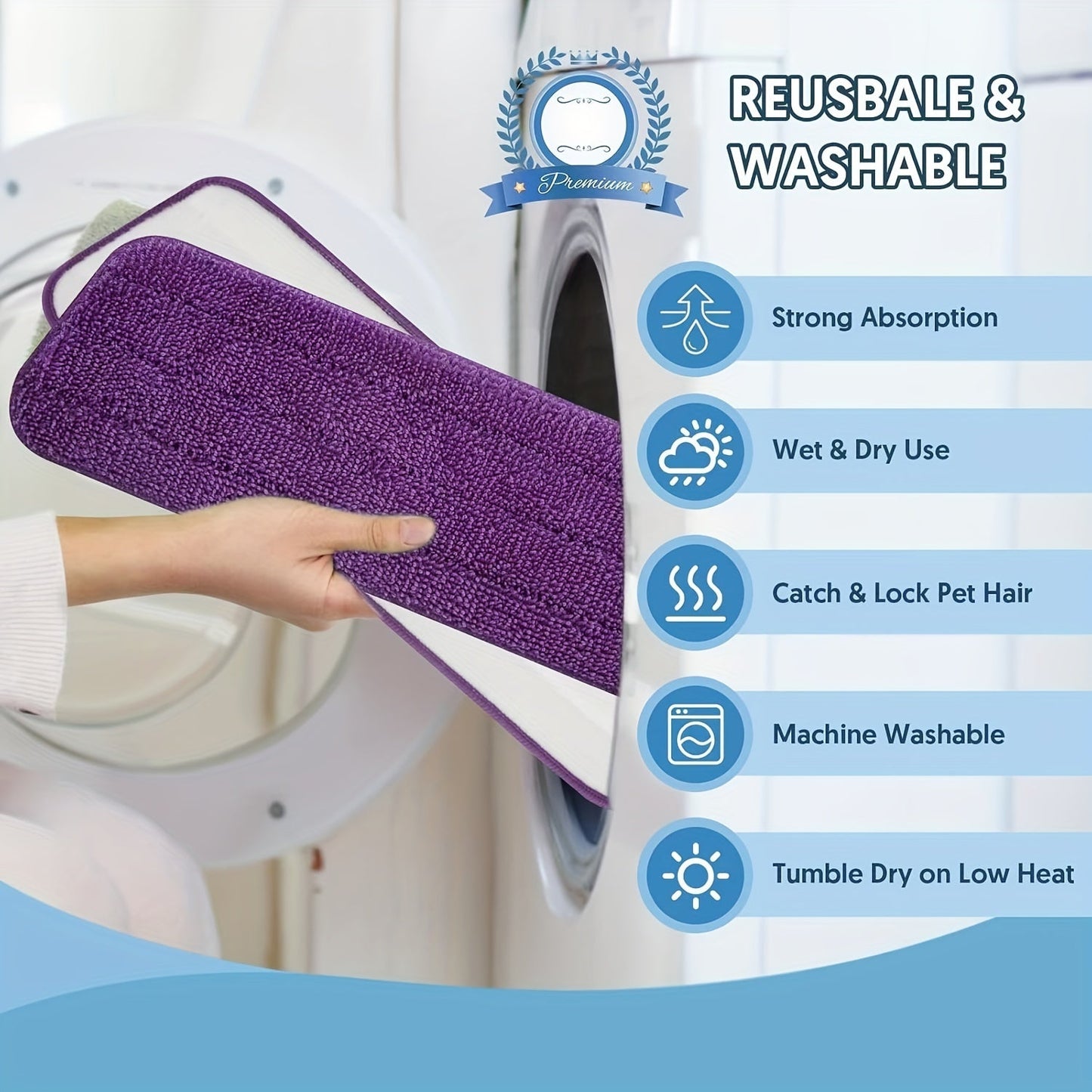 Get 18 reusable microfiber mop pads for 33.02-38.1cm spray mops. These machine washable pads are perfect for multi-surface floor cleaning with super fine fibers.