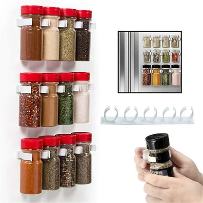 A convenient kitchen organizer, this spice bottle storage rack features a wall-mounted self-adhesive design that can be easily cut to size for simple installation and easy access to all your spices.