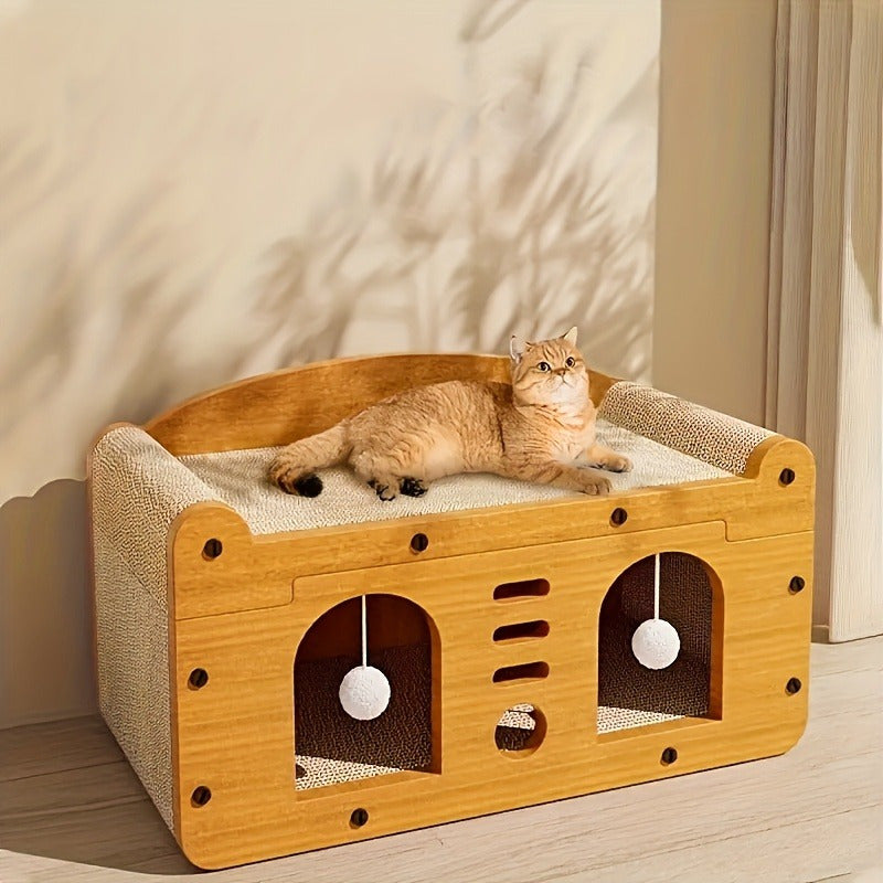 Luxury Large Cat Scratcher with Whiskers - Multi-Level Cat Apartment with Toys & Bed, Ideal for All Cat Sizes, Perfect Winter Gift.