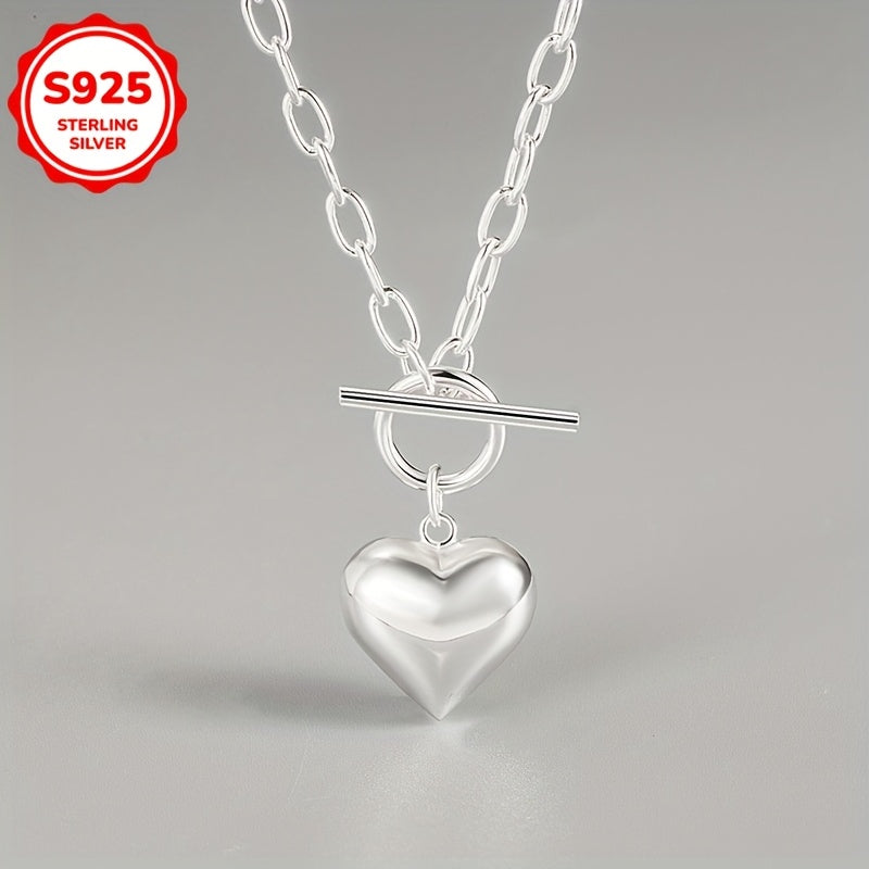 Retro hip-hop style women's pendant necklace featuring an OT buckle heart design. Made of 925 silver with a weight of 6.5g, this stylish necklace is perfect for daily wear or as a matching gift.