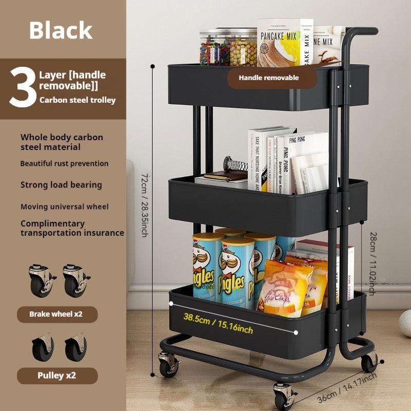 50pcs Hand Cart Storage Rack with Wheels - Multi-layered storage for kitchen, dormitories, and snacks.