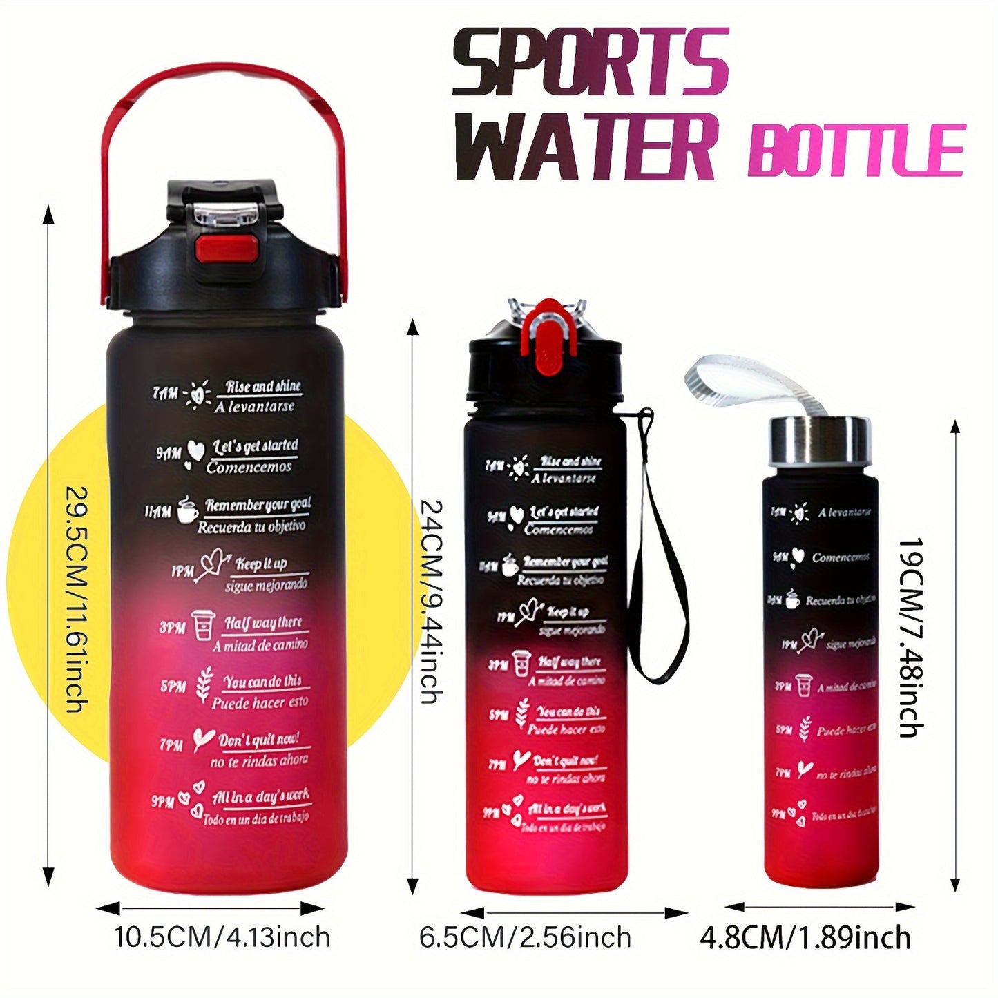 Motivational water bottle set for outdoor activities and fitness; ideal for camping, hiking, and birthday gifts.