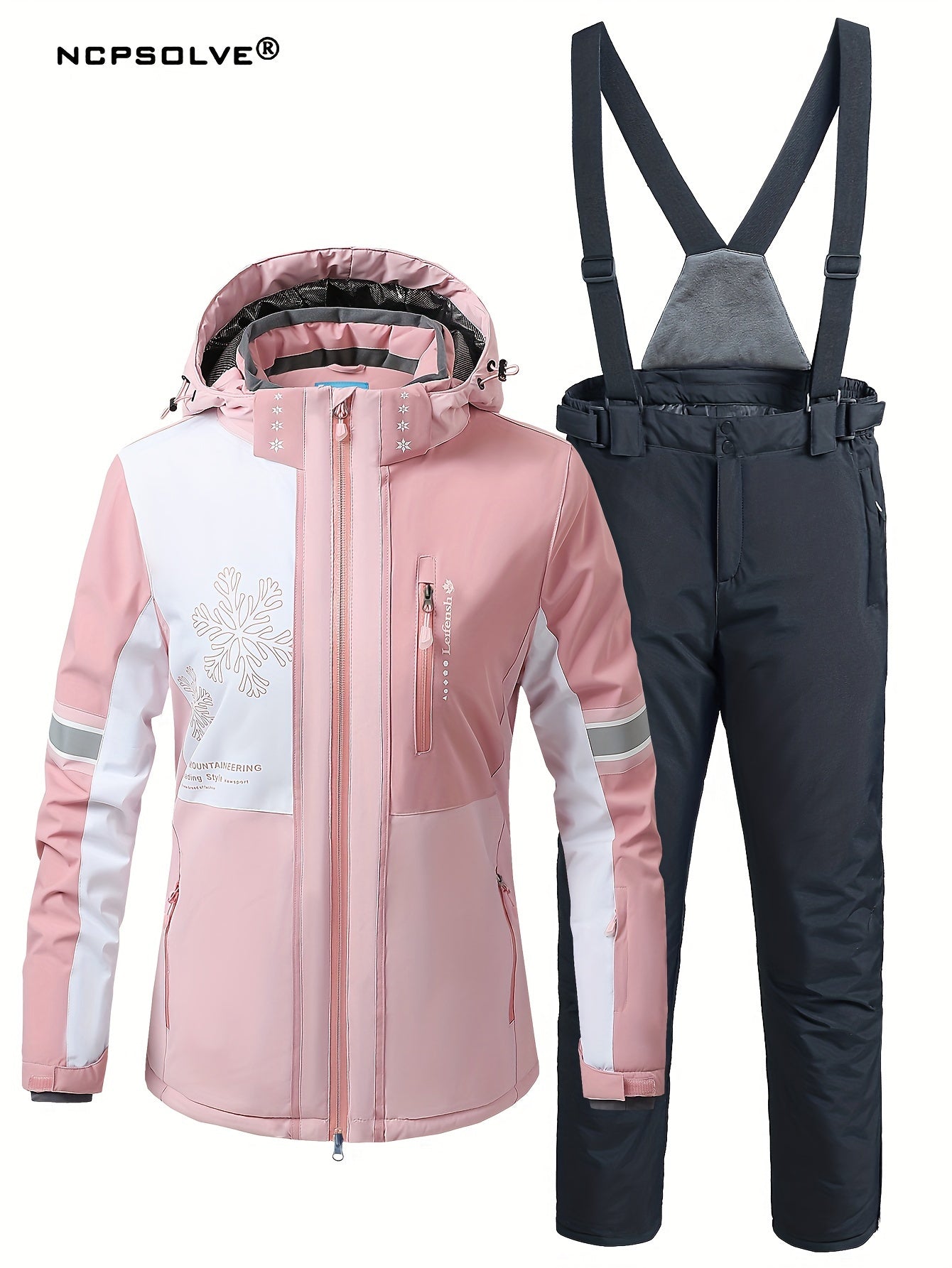 Women's Ski Suit with Polyester Jacket and Pants, Solid Color Design, Zipper Details, HX356