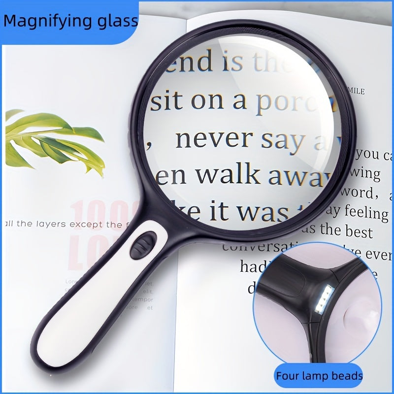 LED-Lit handheld magnifying glass with high power (30X/60X) ideal for seniors, youngsters, and low vision readers.