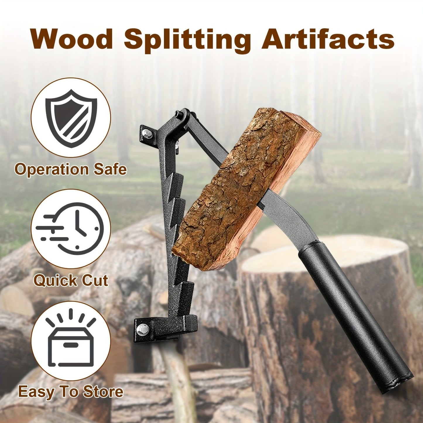 Firewood Splitter Kit: Mounts on Wall with Gloves and Storage Bag Included - Made of Strong Cast Iron, Ideal for Camping and Yard Work