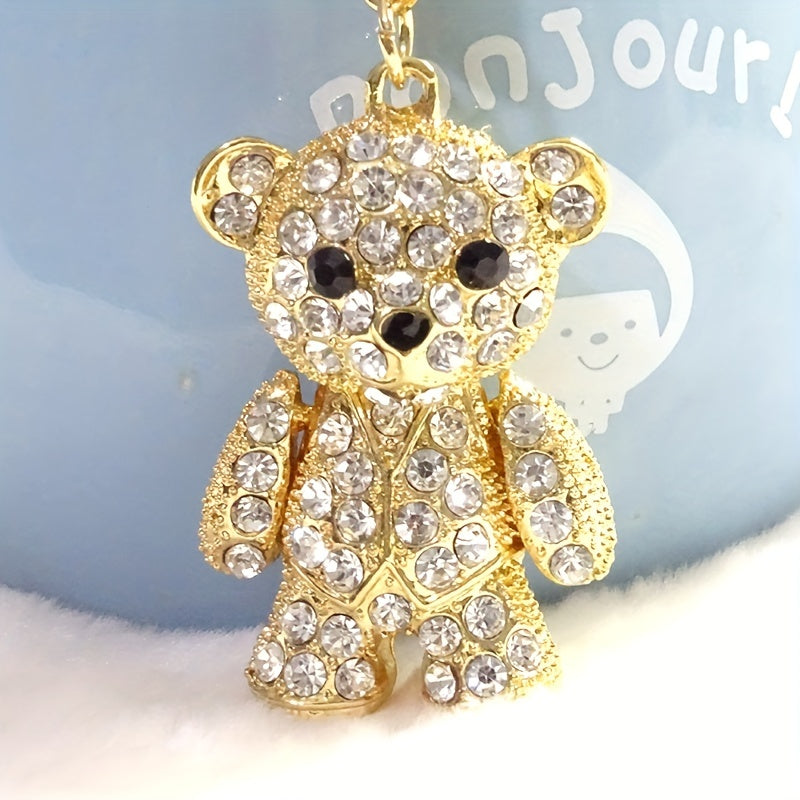 Adorable Bear Keychain Bag Charm - Perfect Holiday or Commemorative Gift for Women - Rhinestone-embellished Metal Pendant for Car Keys