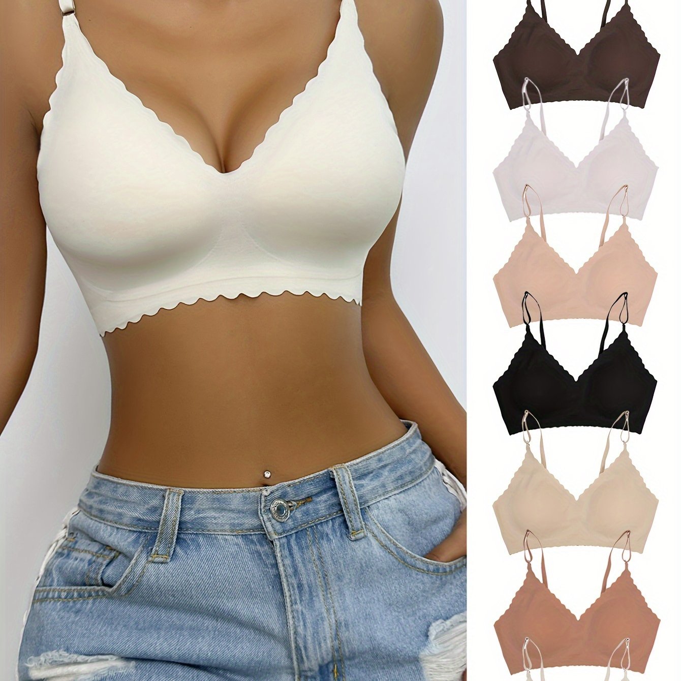 7-piece collection of solid push-up bras with removable pads for all-day comfort and support. Perfect for everyday wear.