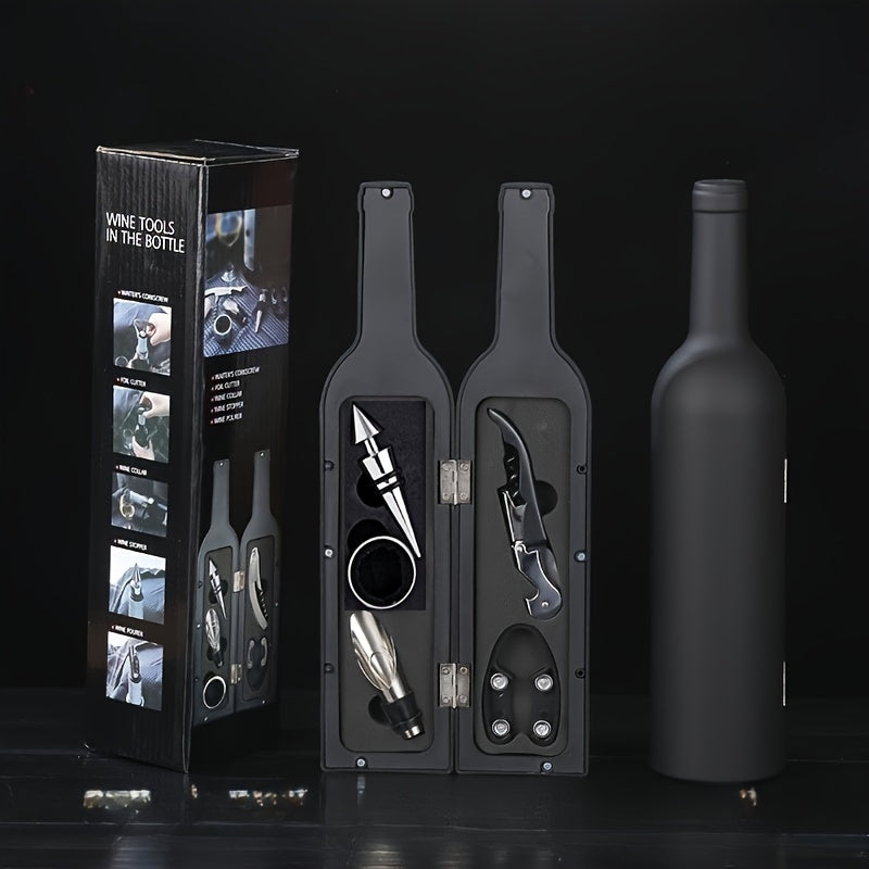 Unique set of 5 red wine bottle openers in a high-end gift box. Includes 3 essential red wine tools.