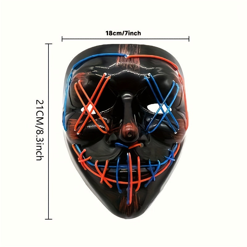 Neon Pop-Culture Designed Halloween Mask Made of PVC Material with Dual-Color LED Lights for Parties and Nightclub Events, AA Batteries Required (Batteries Not Included)