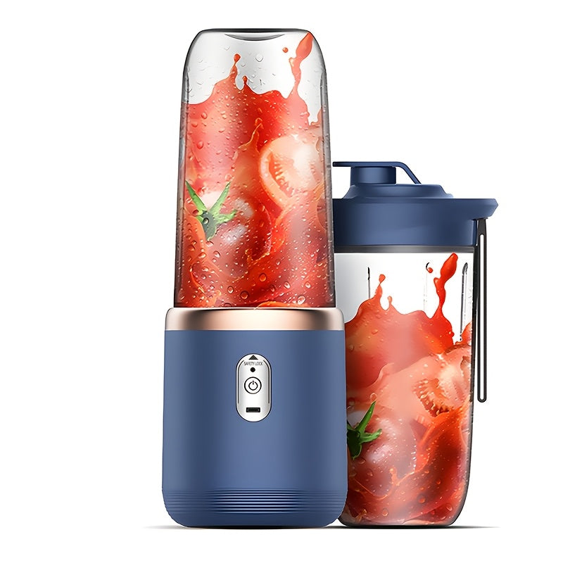 Portable USB rechargeable blender with 6-blade system, detachable food-grade ABS cup, push-button control, and long-lasting 1500mAh lithium battery - perfect for smoothies, shakes, and children's meals. Travel-friendly design includes a lid and is