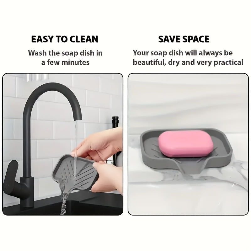 Gray Space-Saving Silicone Sink Organizer Tray with Drainage - Perfect for Kitchen & Bathroom, Ideal for Holding Soap, Sponges, and Brushes, Long-lasting and Simple to Maintain - Also Great as a Bathroom Countertop Organizer