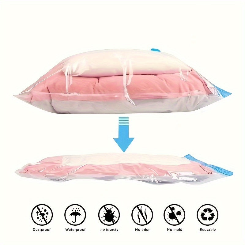 Transparent home clothing travel luggage space saver storage bags - set of 5. Vacuum compressed bags for clothes with hand pump - perfect for saving space.