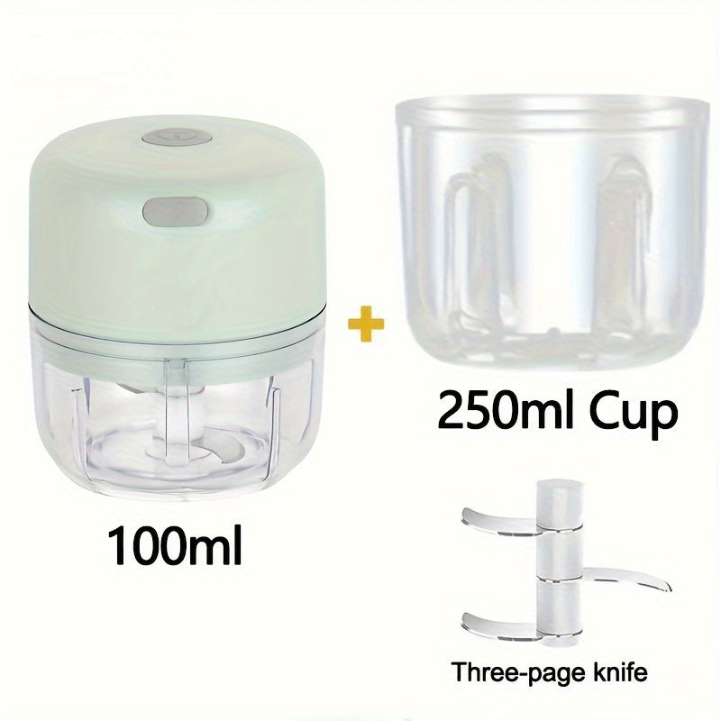 Mini kitchen electric garlic press chopper with USB rechargeable meat grinder (100ml/250ml).