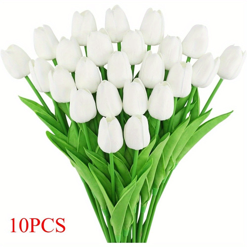 10pcs Lifelike Tulip Bouquet - Ideal for Weddings, Valentine's Day & Home Decor | No Batteries Required, Long-lasting PE Artificial Flowers