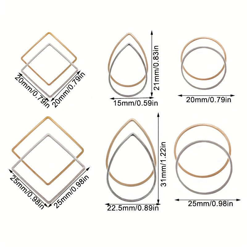 Earring Making Kit with 60 Copper Pieces - Includes Various Sizes of Square, Circle, and Waterdrop Hoops for DIY Jewelry Crafting, Findings, Connectors.