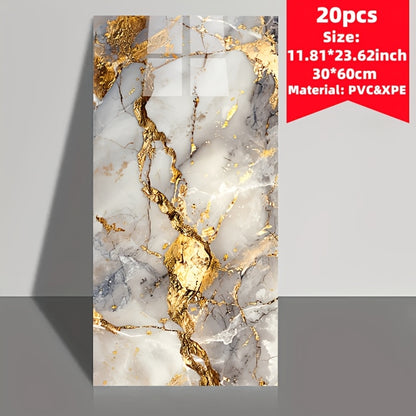 Set of 20 marble tile wall stickers, easily cut, install, and remove. Waterproof self-adhesive boards suitable for various rooms. Size: 59.99 * 29.97 cm. Ideal for kitchens, living rooms