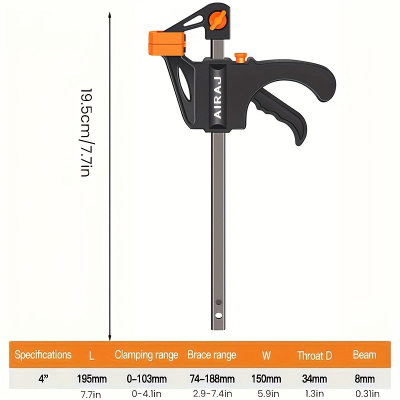 AIRAJ 4-Inch Woodworking Clamps - Strong Steel, Simple Adjustment for DIY Projects