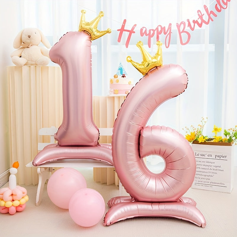 42" Pink Crown Number Balloon ideal for birthdays, anniversaries, and adult celebrations. Made of durable aluminum foil for standing decoration.