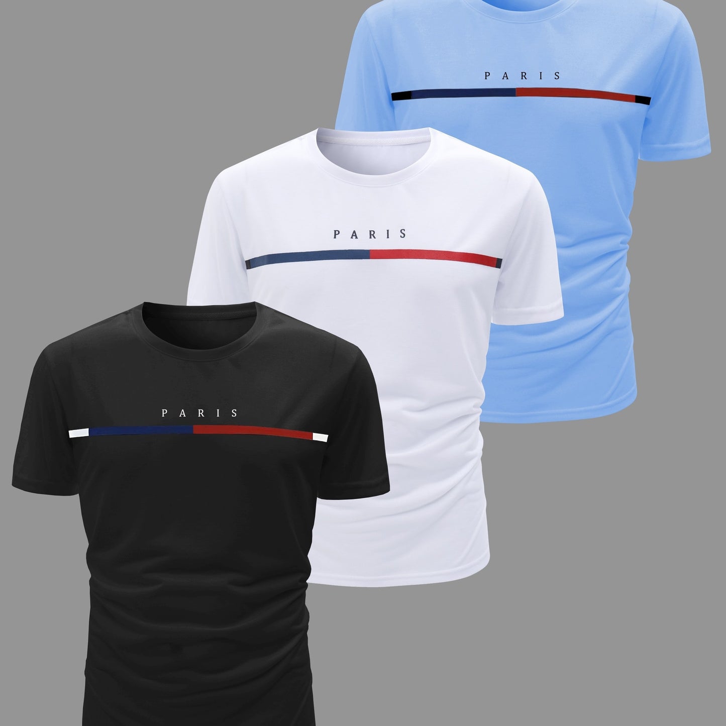 3 Men's Casual Short Sleeve Crew Neck T-shirts, ideal for summer activities and outdoor wear.