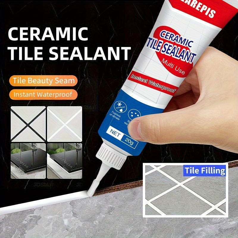 Waterproof tile grout repair sealant for kitchen and bathroom in white color. Ideal for countertop, sink, and toilet sealing. Can also be used as adhesive and sealant tape.