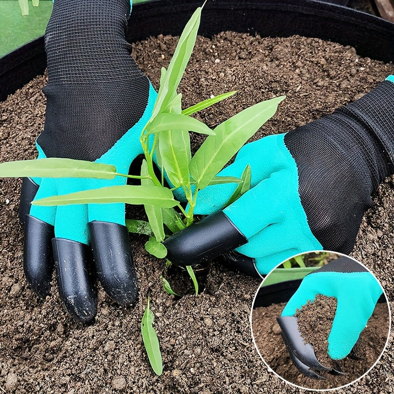 Waterproof gardening gloves with claws for digging and planting - puncture-resistant latex, hand washable outdoor protection for flowers and vegetables, in green and black design.