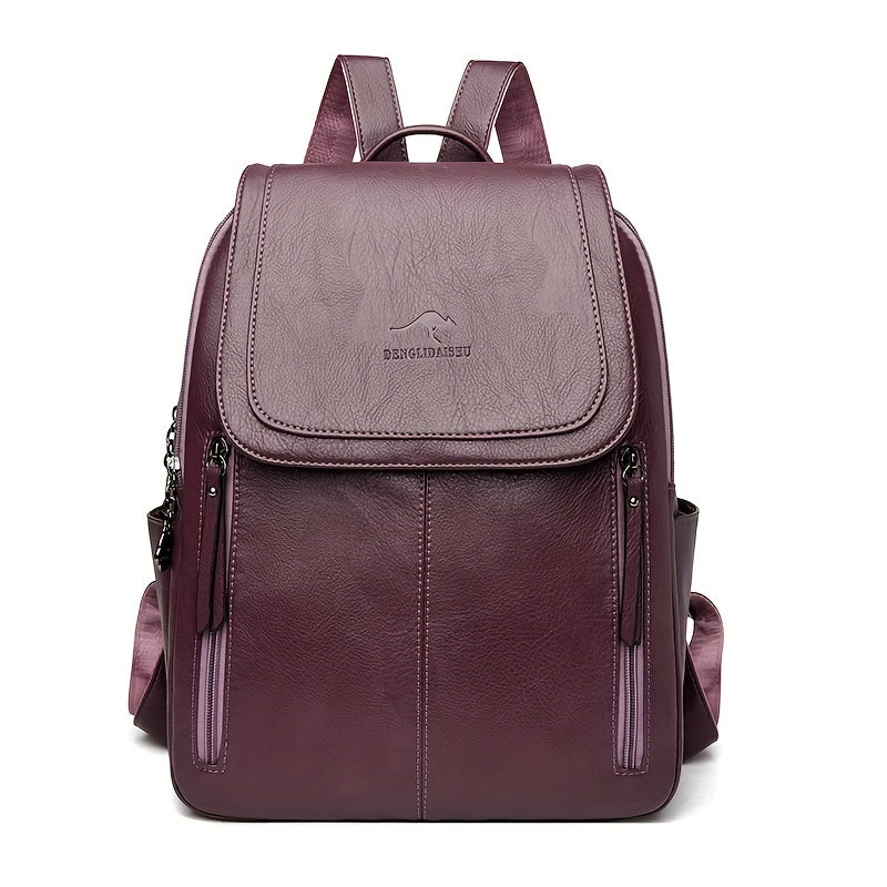 Women's Fashion Flap Backpack in Soft Faux Leather