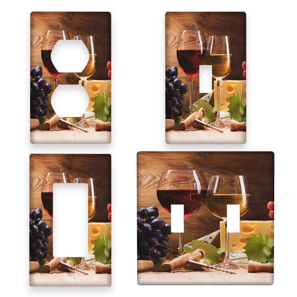 Stylish Wine & Cheese Light Switch Cover - Perfect for Country Bathroom & Bedroom, Easy Installation, Battery-Free.