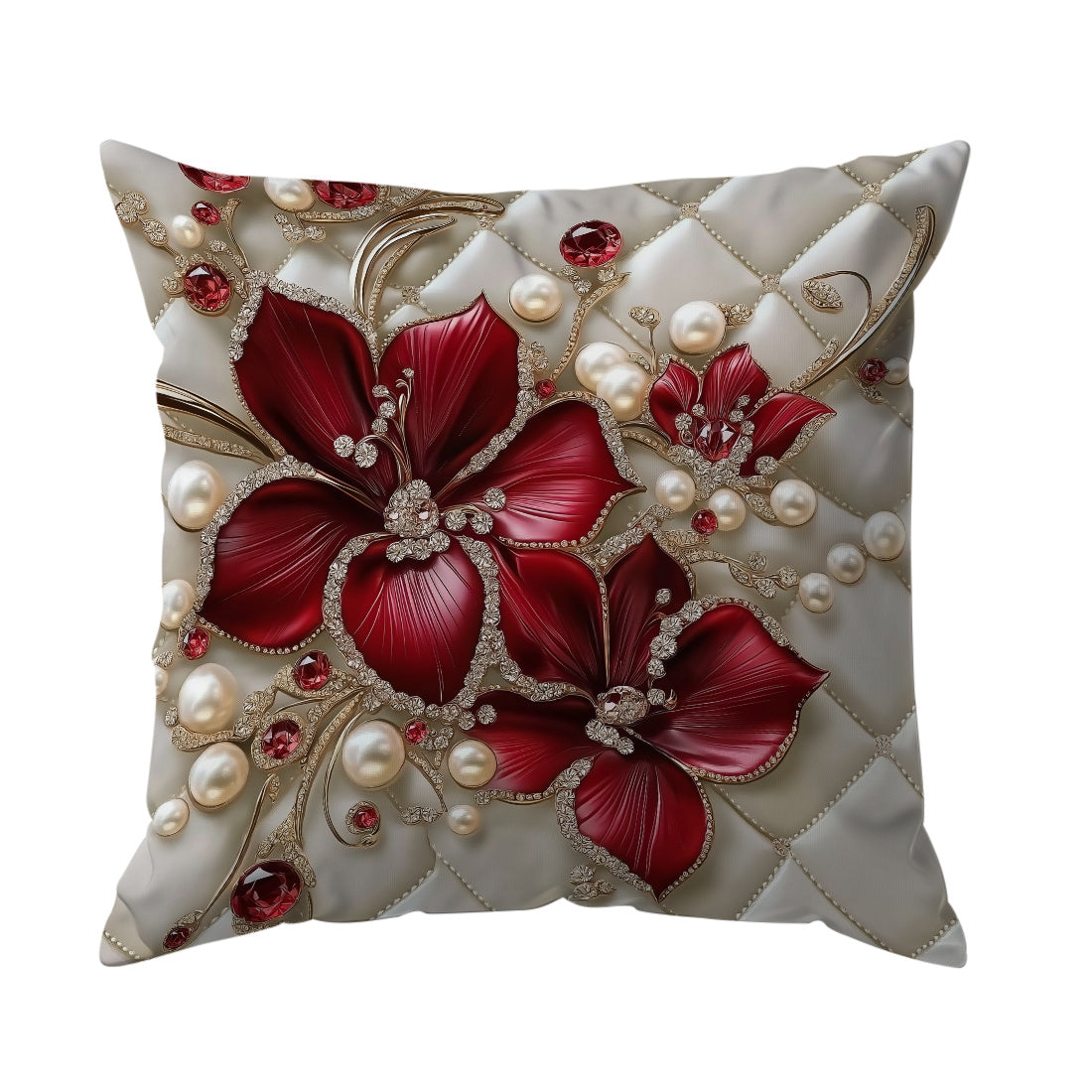 Single-side printed throw pillow cover with 3D floral pearl design, made of peach skin material, 45*45cm in size.