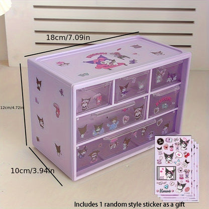 1pc Sanrio Desktop Storage Box with Six Compartments for Dormitory Bedroom Tables.