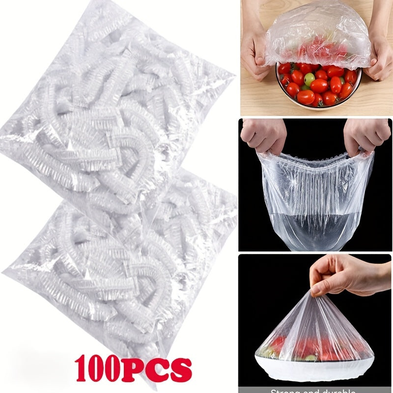 100 pieces of disposable elastic food covers, plastic bags for food contact, designed to help preserve freshness.