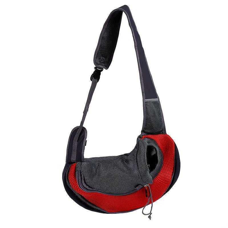 Zippered dog sling carrier for travel with breathable mesh, perfect for outdoor adventures with your puppy or cat.