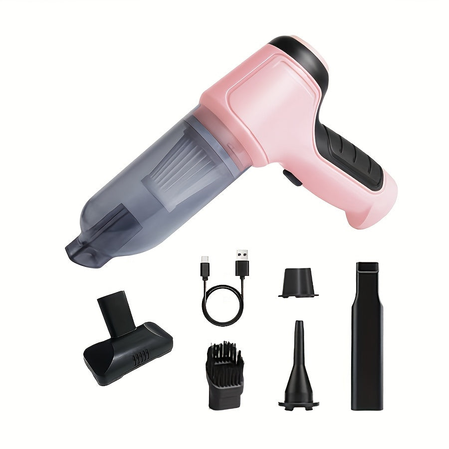 Pink Handheld Vacuum Cleaner with High-Power 45W - Cordless and Portable with Strong Suction for Wet and Dry Cleaning. USB Rechargeable, Comes with Dust Brush.