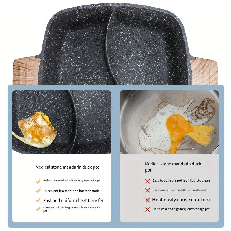 Thickened wheat rice stone mandarin duck hot pot in one piece with non-stick coating and composite bottom, perfect for household use with large capacity. Suitable for use on gas stoves and induction cookers.