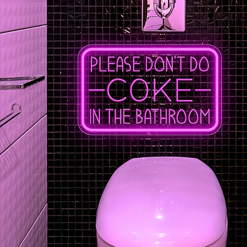 USB-powered LED neon light for wall decoration featuring the message "Please Don't Do In The Bathroom." Perfect for parties or as a Christmas gift.