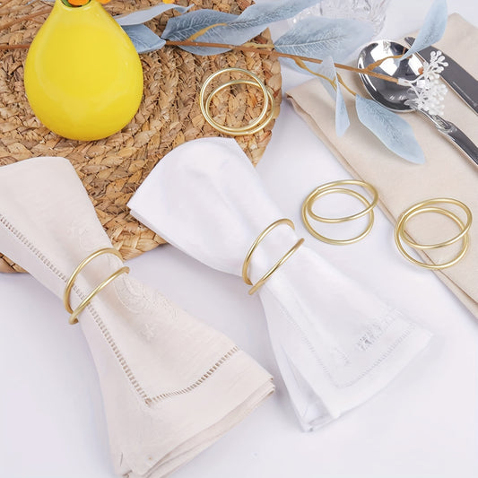 12 golden double-ring napkin rings for party or hotel table decoration, in three colors.