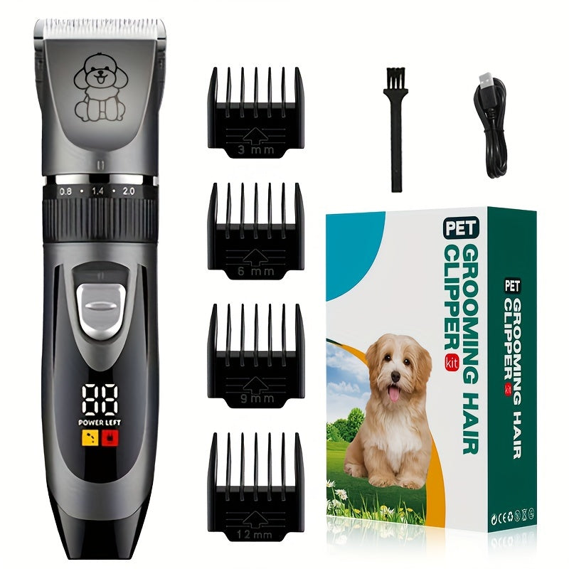 High-quality pet grooming set with power indicator light, low noise trimmer, suitable for dogs, cats, and other pets.