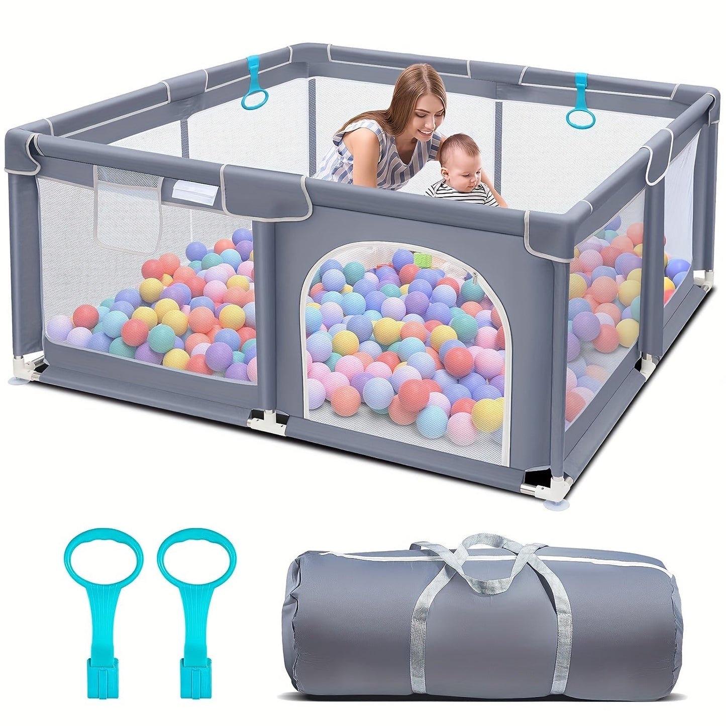 Large 119.89cm Playpen for Kids with Safety Guardrail - Strong and Easy to Clean Polyester, Suitable for Indoor and Outdoor Use, Sturdy Steel Frame, Door with Zipper - Ideal for Children's Playtime and Fun, Playpen for Kids