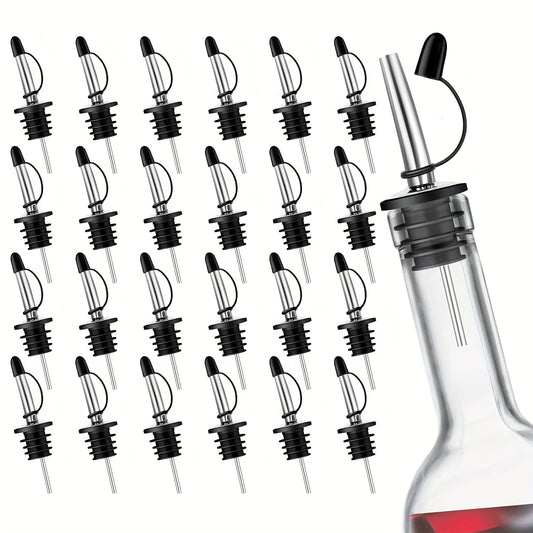 24-Pack Stainless Steel Wine Pourers with Dust Caps, Ideal for Bartenders and Home Bars