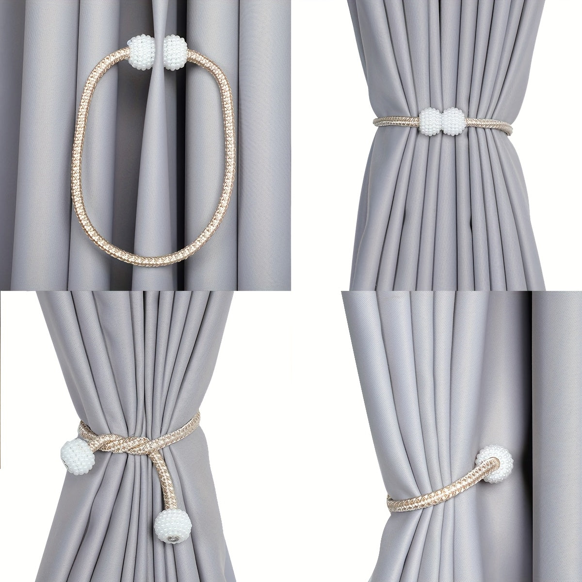 Set of 2 Magnetic Curtain Tiebacks with Classic Tie Design, Decorative Rope Holder for Home or Office Window Drapes