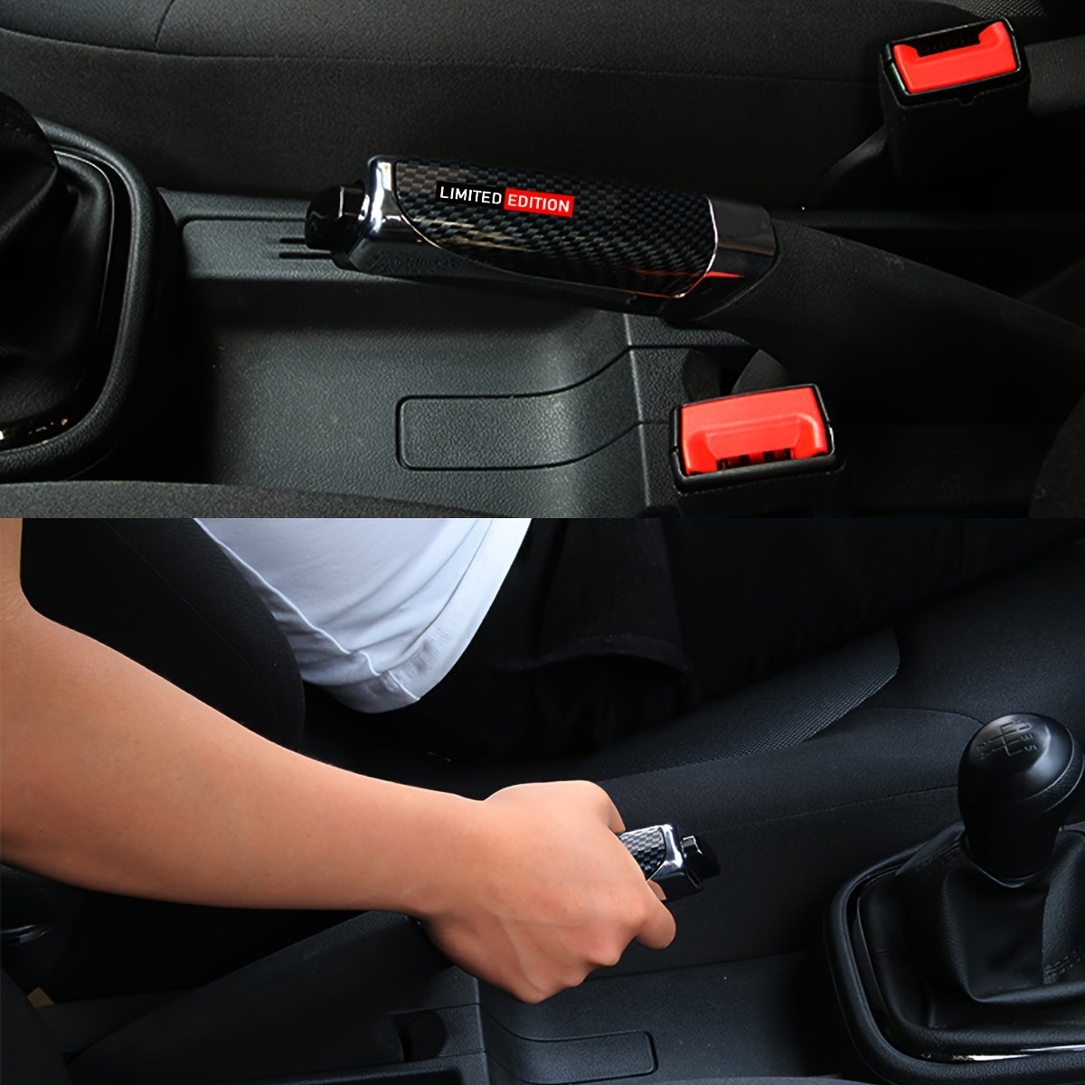 Universal ABS Handbrake Grip Cover with Carbon Fiber Texture for Kia, Toyota, and Lexus vehicles.