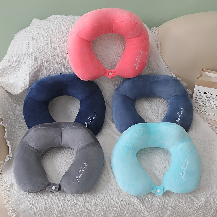 Soft and portable travel pillow in U shape, perfect for neck support on planes, trains, and cars. Ideal for a comfortable rest while traveling.