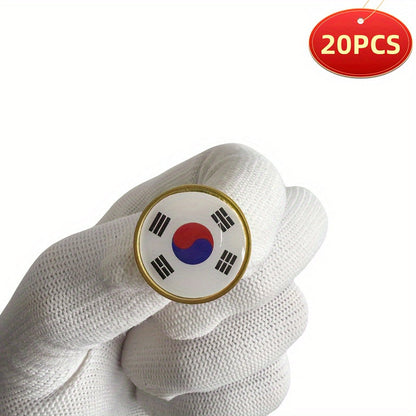 Set of 20 South Korea Flag Lapel Pins - Alloy Brooches featuring National Emblem for Suits and Jackets