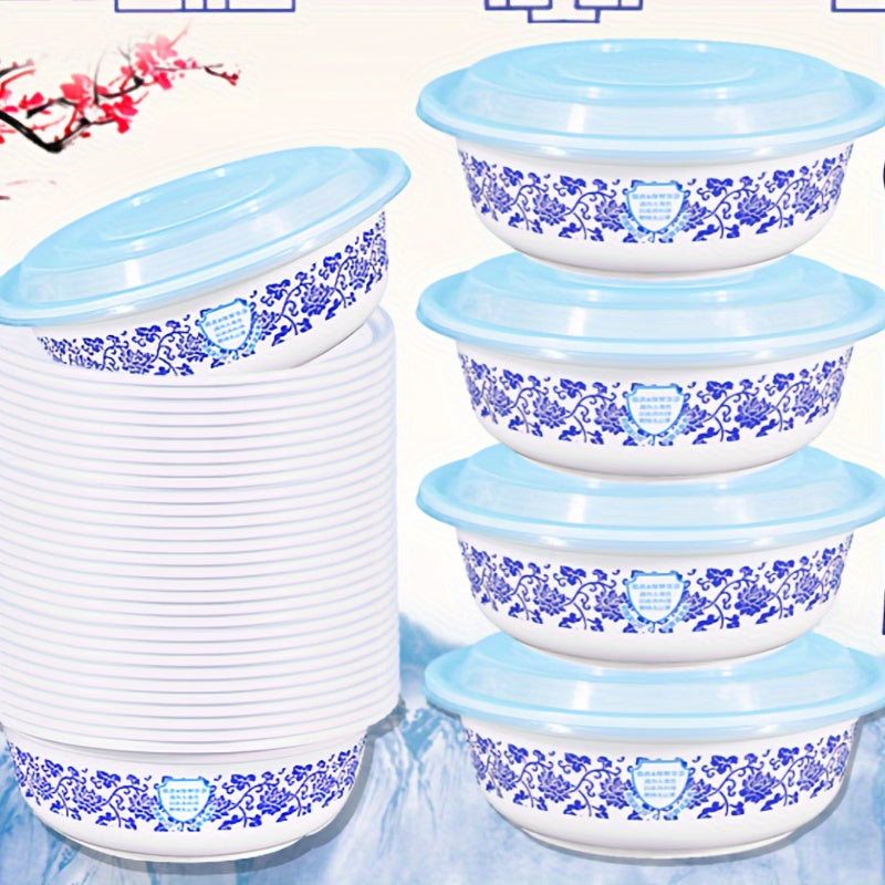 Set of 22 450ml Blue and White Porcelain Pattern Meal Prep Containers with Lids - Made of BPA-Free, Stackable, Reusable Materials, Safe for Microwave/Dishwasher/Freezer Use - Perfect for Soups, Salads, Desserts, Snacks, and Food Organization|Elegant