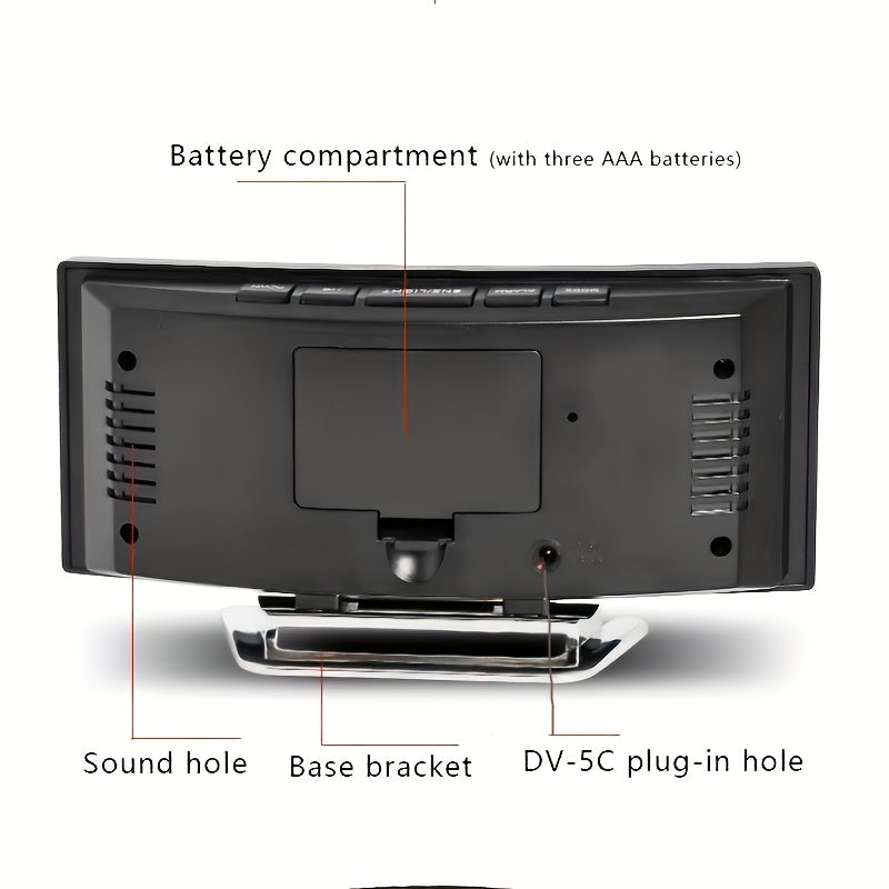 Светодиодные будильники с изогнутым зеркальным экраном и функцией контроля температуры для спален студентов, гостиных, офисов и школ.