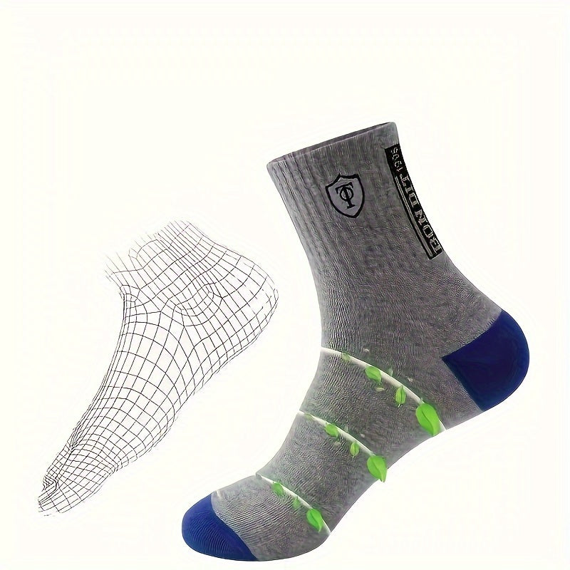 5 Men's Stylish Crew Socks - Comfortable, Soft, Durable, Ribbed Cuffs, Perfect for All Seasons, Black & Blue Shield Design